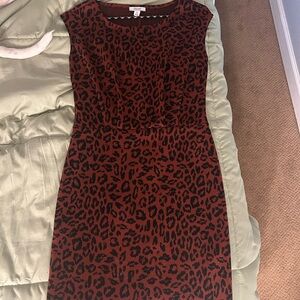 Nine West Brown and Black Animal Print Midi Dress